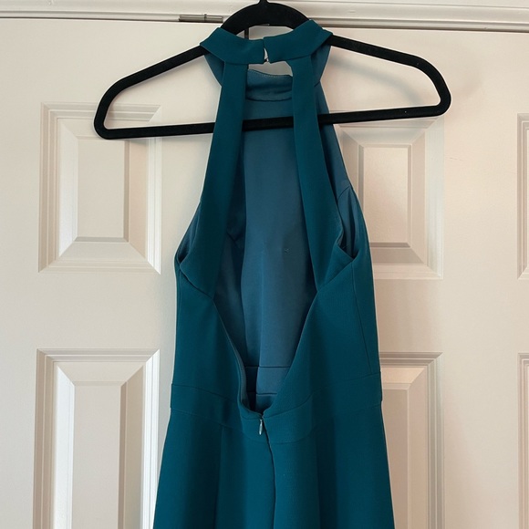 Aqua fluted crepe gown - halter low back sleeveless gown from Bloomingdale’s - Picture 7 of 14